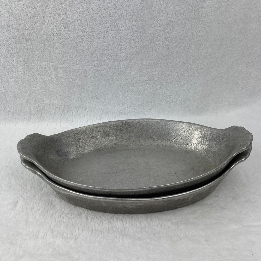 Pewtarex York Pennsylvania VTG Pewter Au Gratin Dish Set of 2, 11 “ x 6”